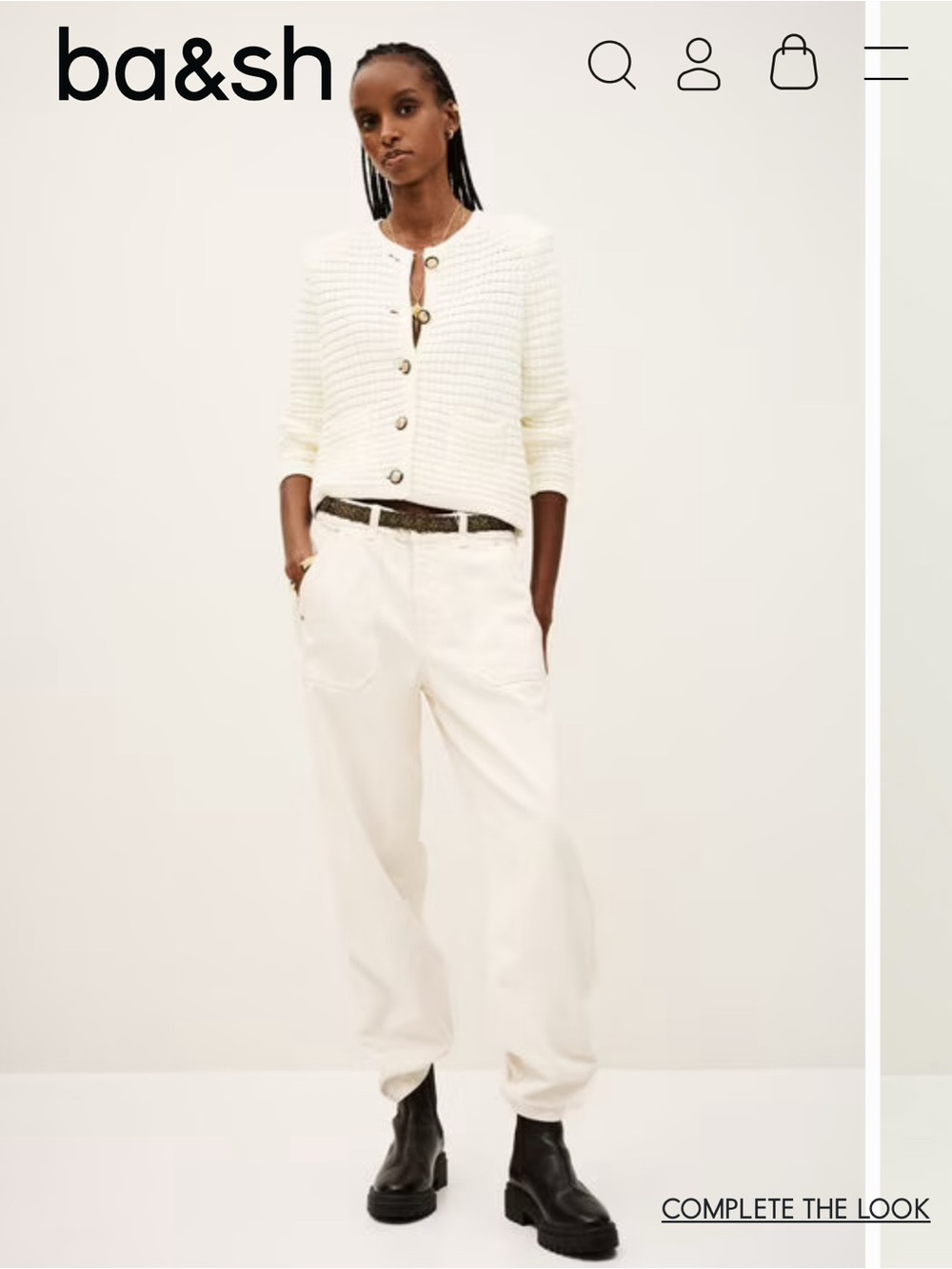 ba&sh Ivory Crochet Knit Button Cardigan